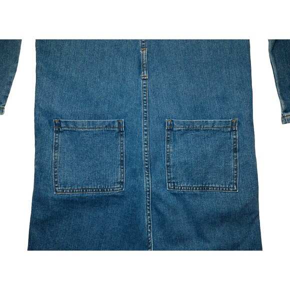 Fashion Nova Oversized Denim Long-Sleeve Button-Up Short Jumpsuit w/ Pockets XS - Picture 10 of 11